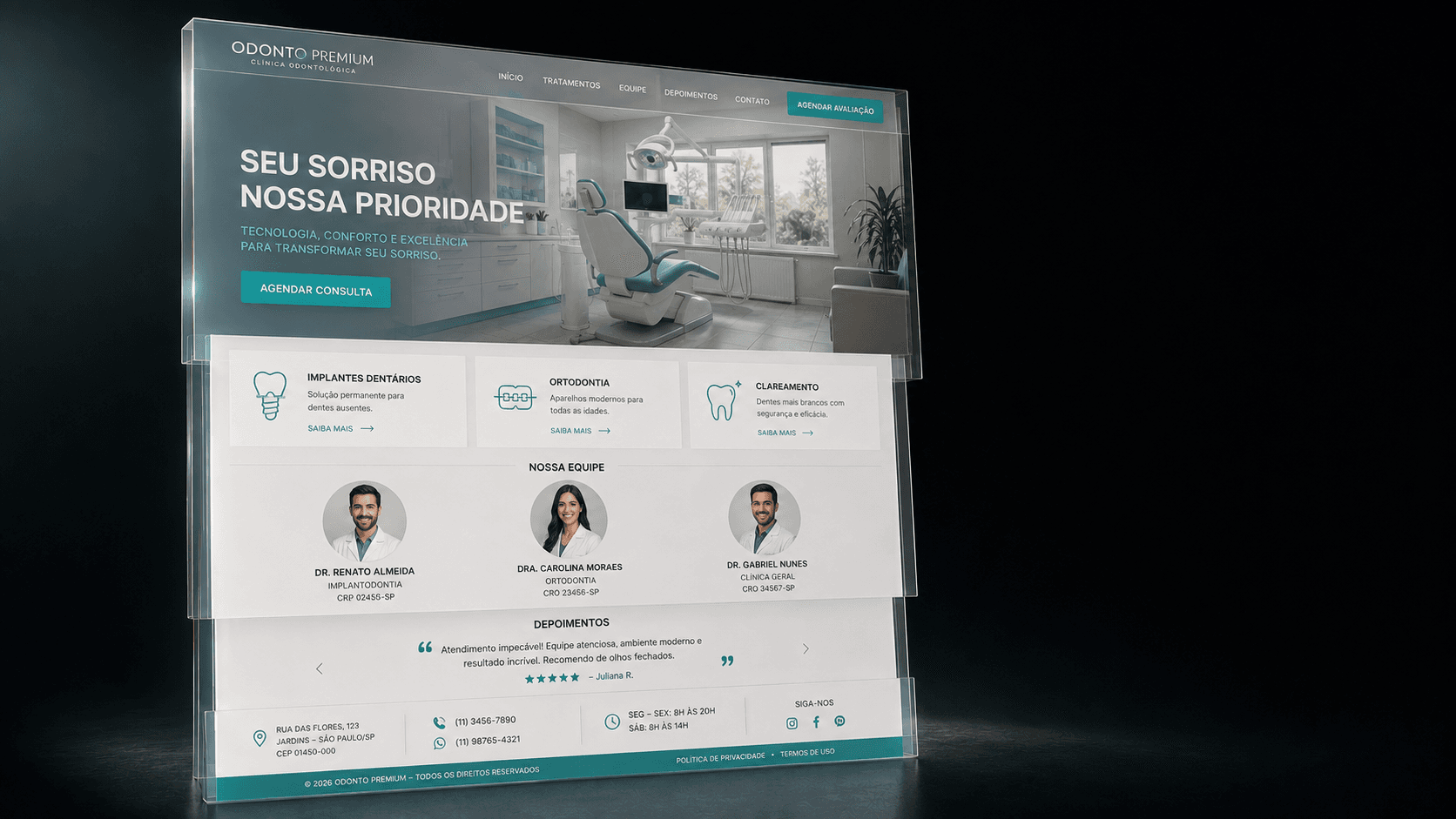 Site de clínica odontológica com agenda gerenciada pela Zillox AI